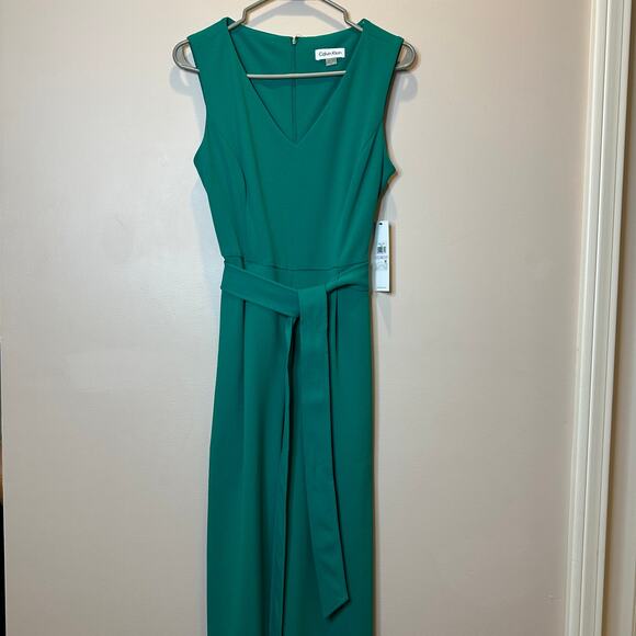 NWD Calvin Klein Kelly Green Sleeveless Belted Cropped Jumpsuit Womens Size 6 - Picture 1 of 12